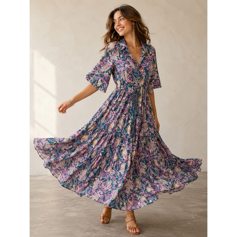 Dreamcatcher Women Maxi Fit Flare Dress Sz S (AUS 8) Floral Boho Cottage Fairy